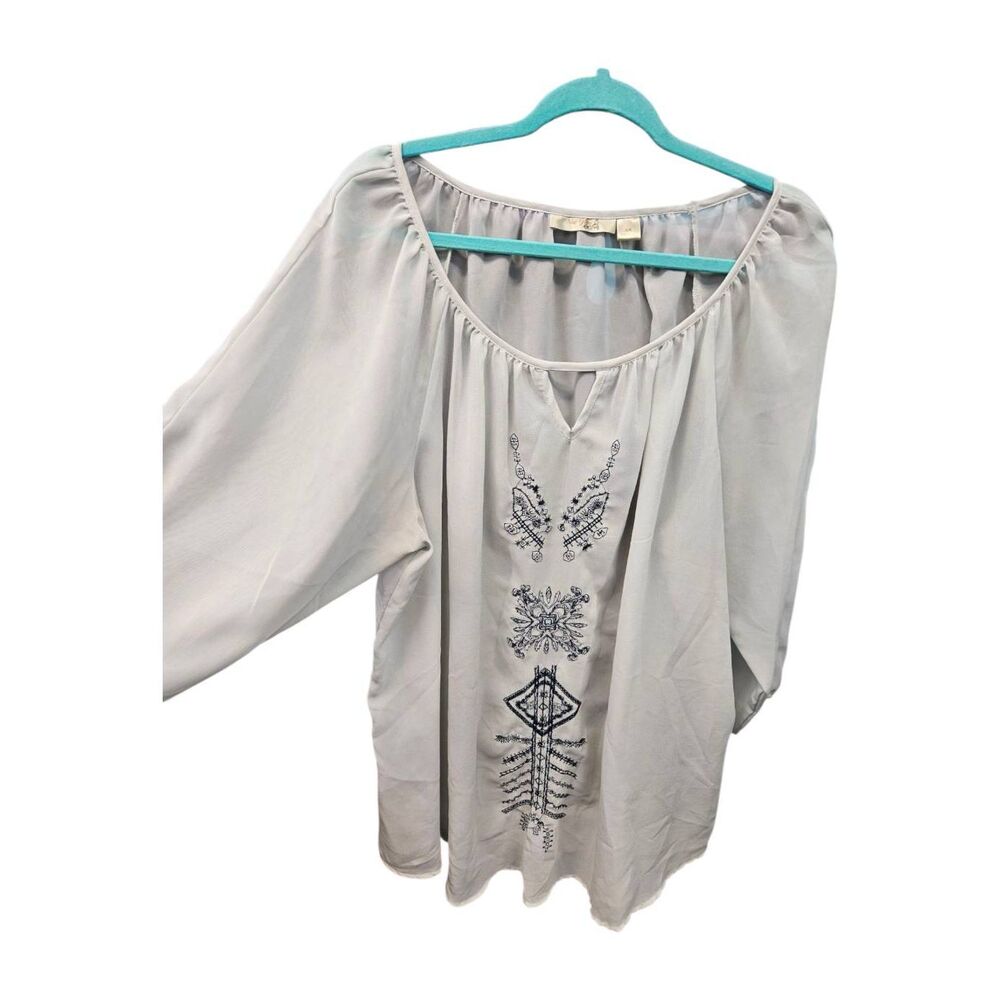 New Glory Sheer Embroidered Peasant Top Womens 2X - Picture 2 of 7